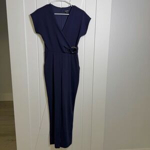 Express navy blue wrap-front jumpsuit Size XS V Neckline Classic Minimalist